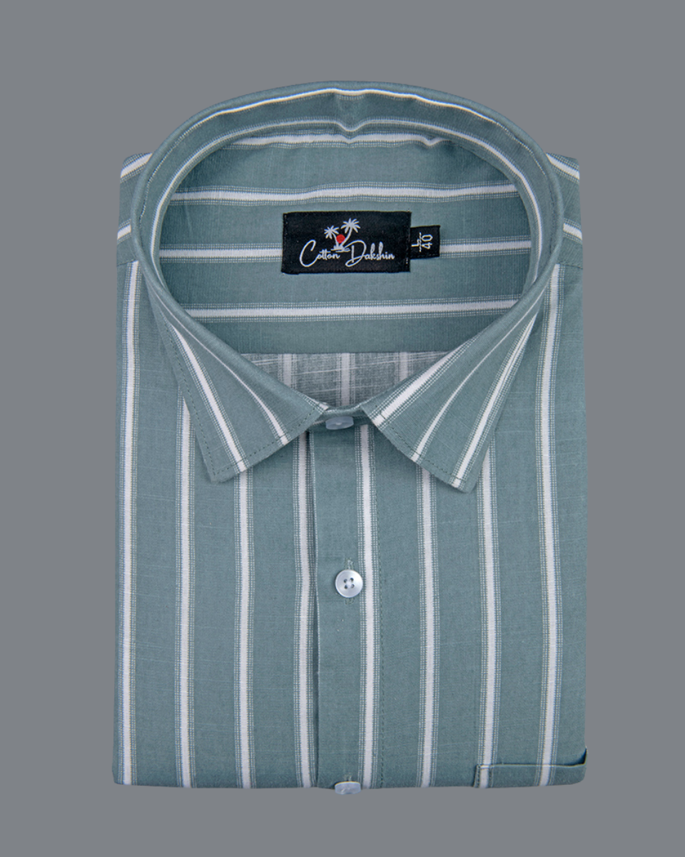 Linen Bottle Green with White lining Shirts for Men