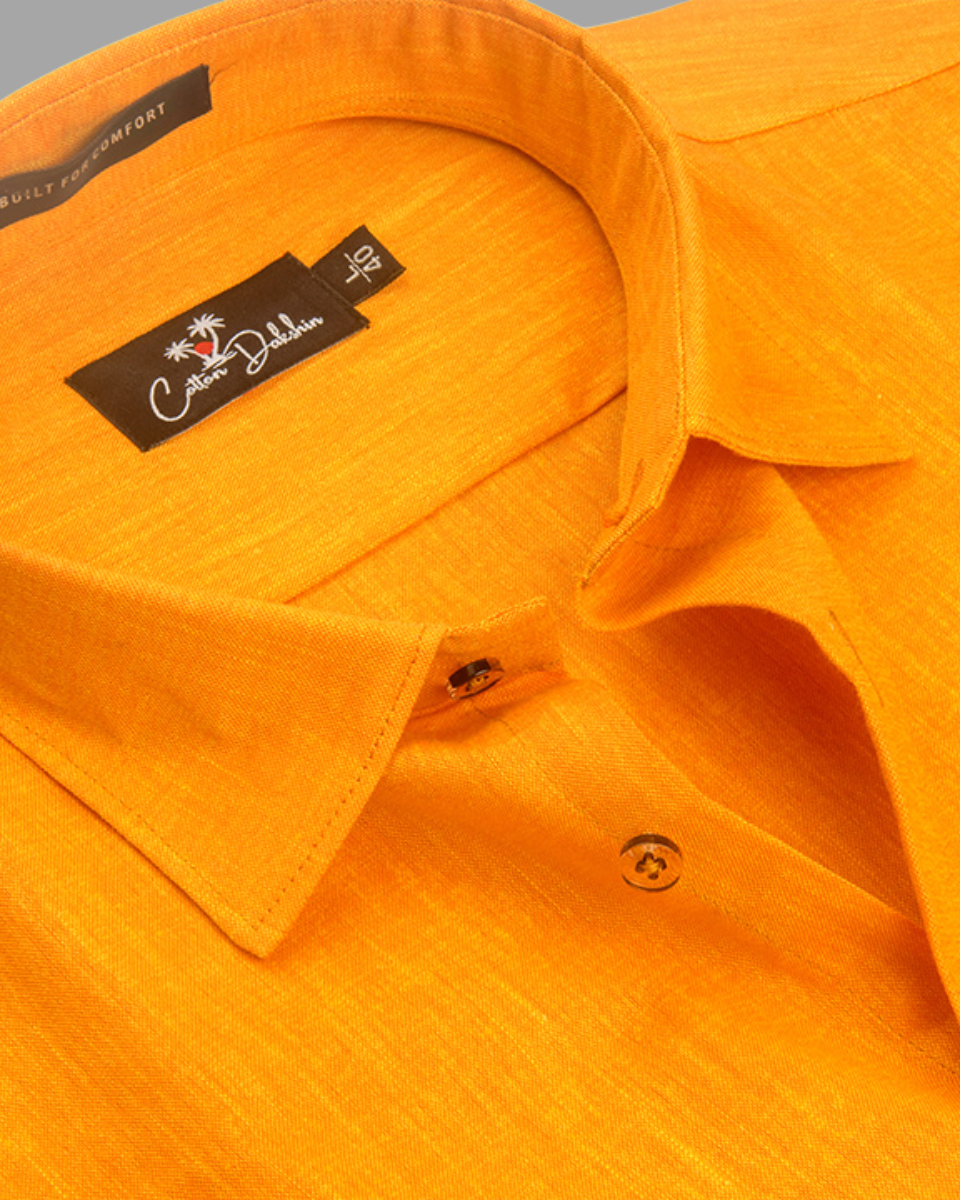 Blended Linen Golden Yellow Colour Shirts For Men