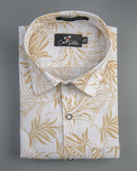 Linen White With Yellow Flower Print Shirts