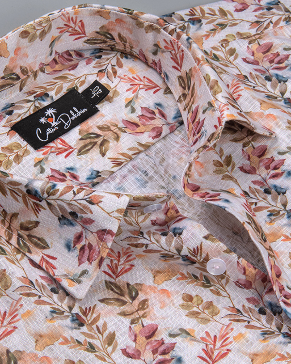 Belgium Linen Marrun Multicolour Flower Print Shirts for Men