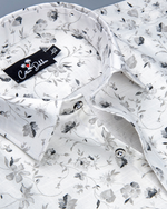 Linen Cream with Black Flower Print Shirt for Men