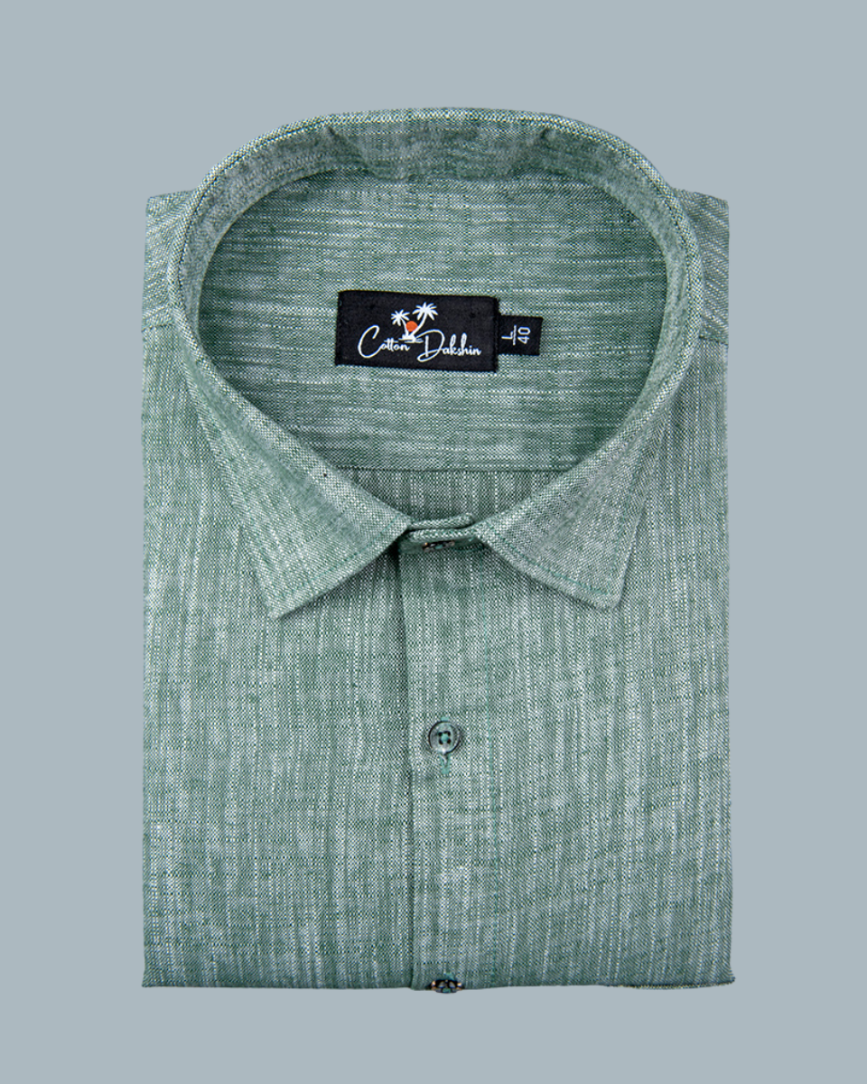 Linen Bottle Green Colour Shirt for Men