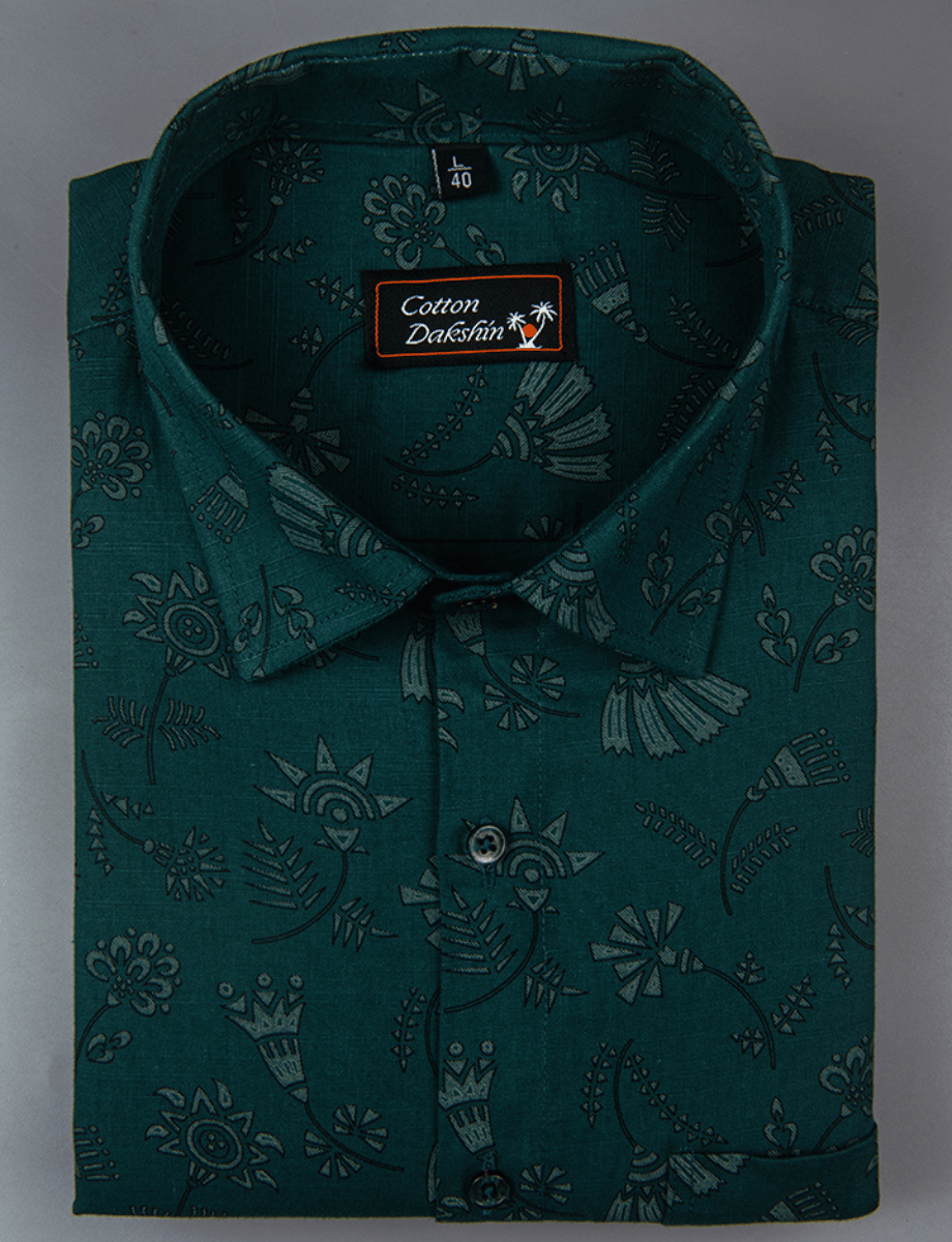 Cotton Printed Rama Green with Flowers Print Shirts for Men