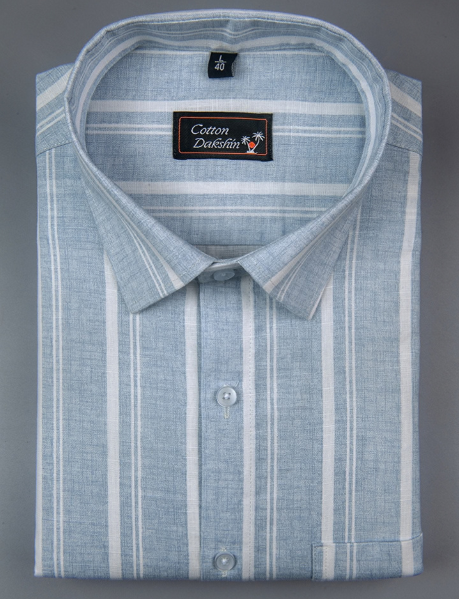 Slub Linen Sky Blue with White Lining Shirts for Men