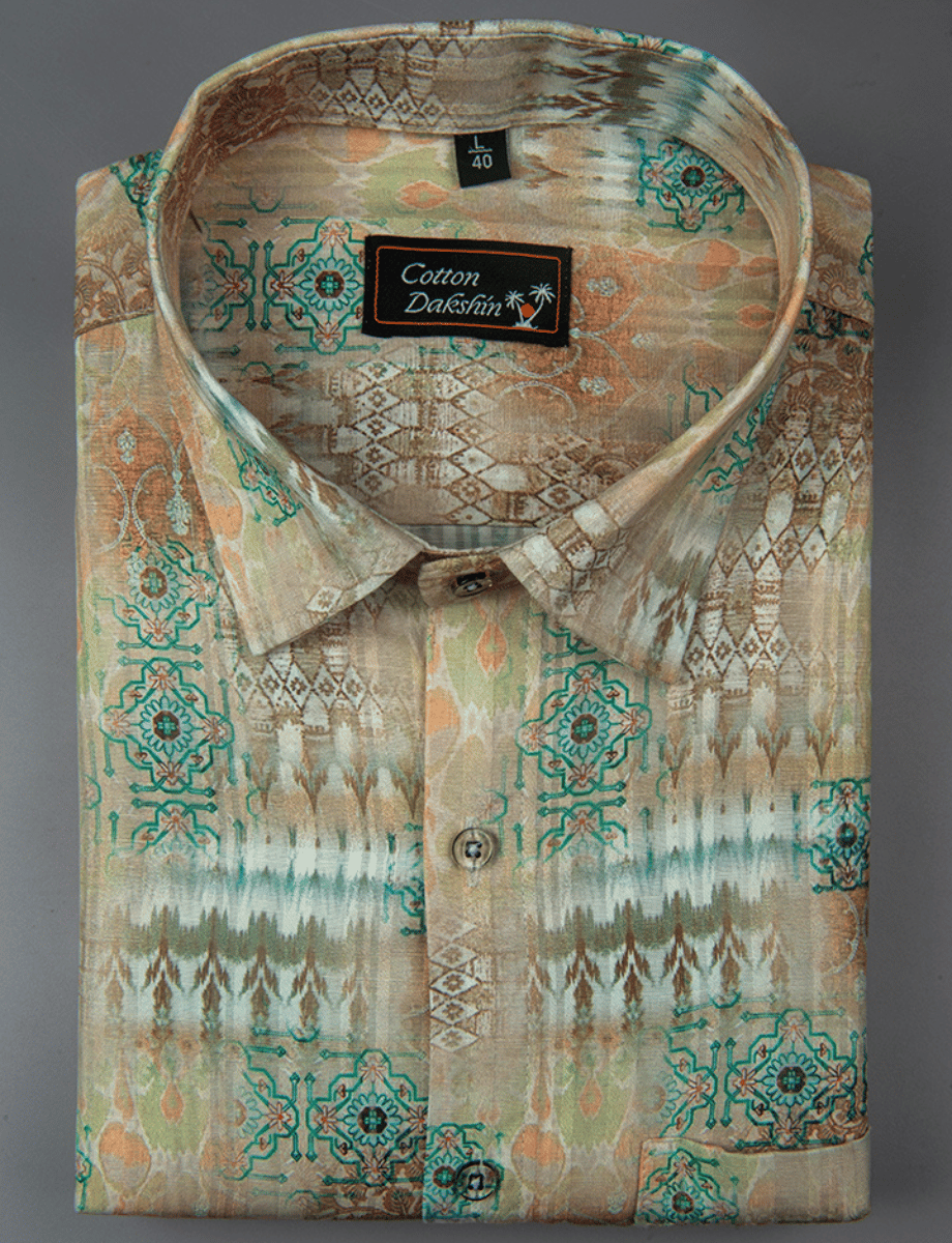 Cotton Printed Rama with Orange mix Print Shirts for Men