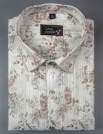 Cotton Printed White with Marrun Leaf Print Shirts for Men