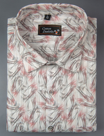Cotton Printed White with Red Gray Mix Zickzack Print Shirts for Men