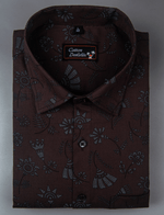 Cotton Printed Marrun with Gray Flower Shirts for Men