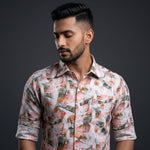 Digital Linen Bristol Red Mahendi Print Shirts for Men
