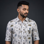 Digital Linen Mehndi Black Print Shirts for Men