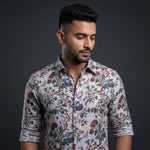 Digital Linen Red Green flower Print Shirts for Men