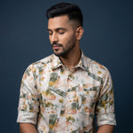 Digital Linen Bristol Green Mix Print Shirts for Men