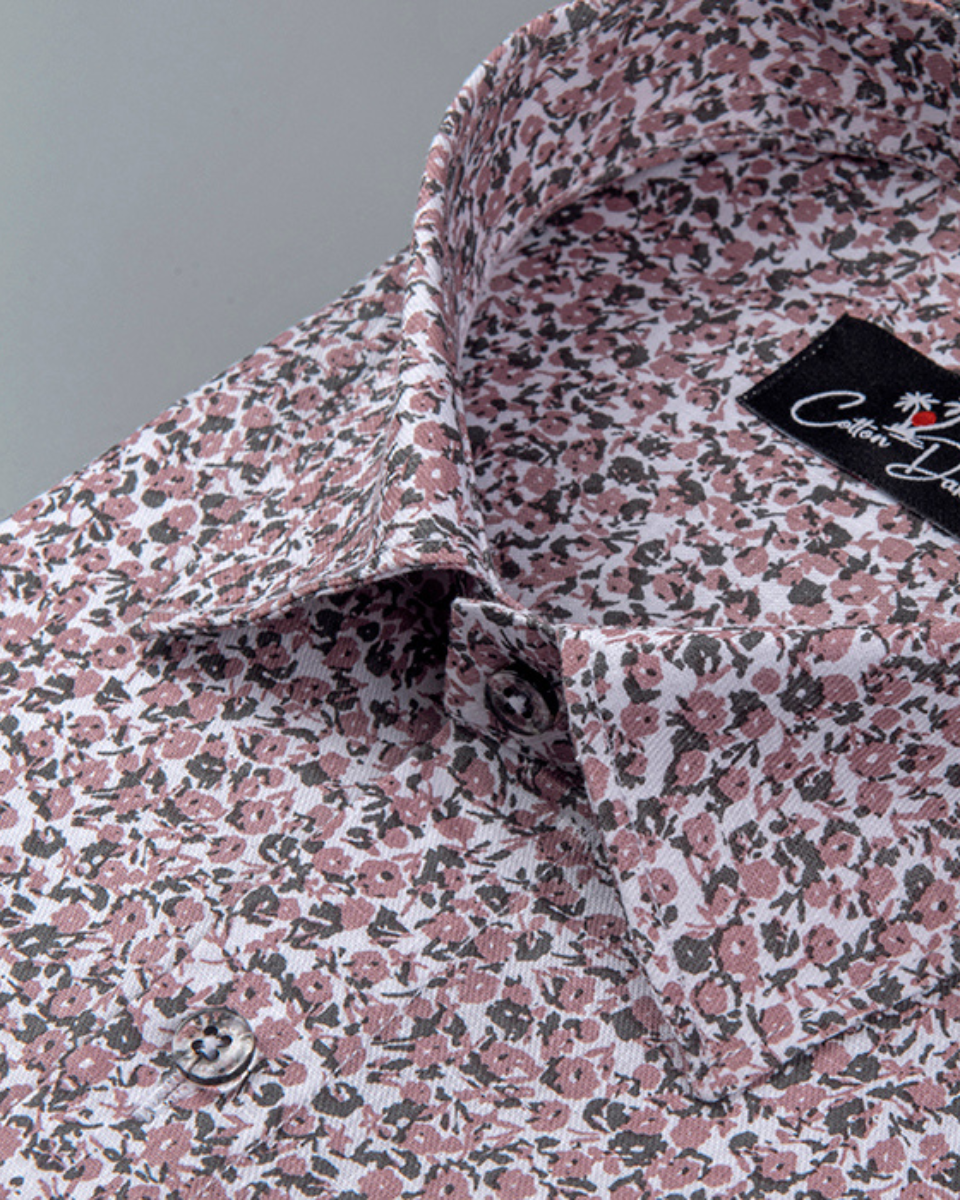 Turkey Linen Pink Black Flower Print Shirts for Men