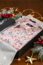Italian Linen Light Orange With Rama Red Flower Print Shirts