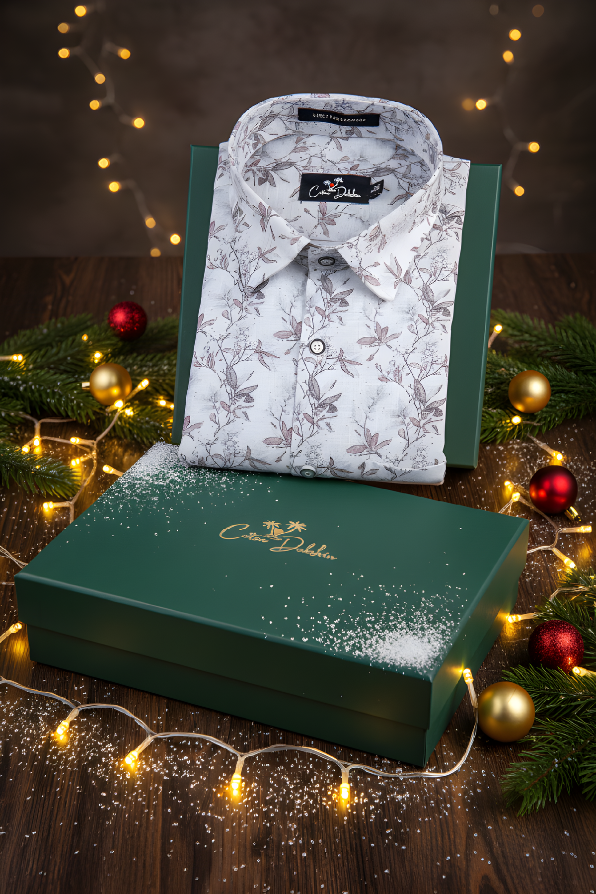Italian Linen Gray With Brown Flower Print Shirts