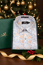 Italian Linen Gray With Hexagon Print Shirts