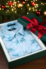 Italian Linen Sky Blue With Dark Blue Print Shirts