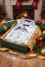 Italian Linen Gray With Brown Flower Print Shirts