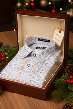 Italian Linen Gray With Hexagon Print Shirts