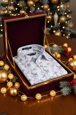 Italian Linen Gray With Brown Flower Print Shirts