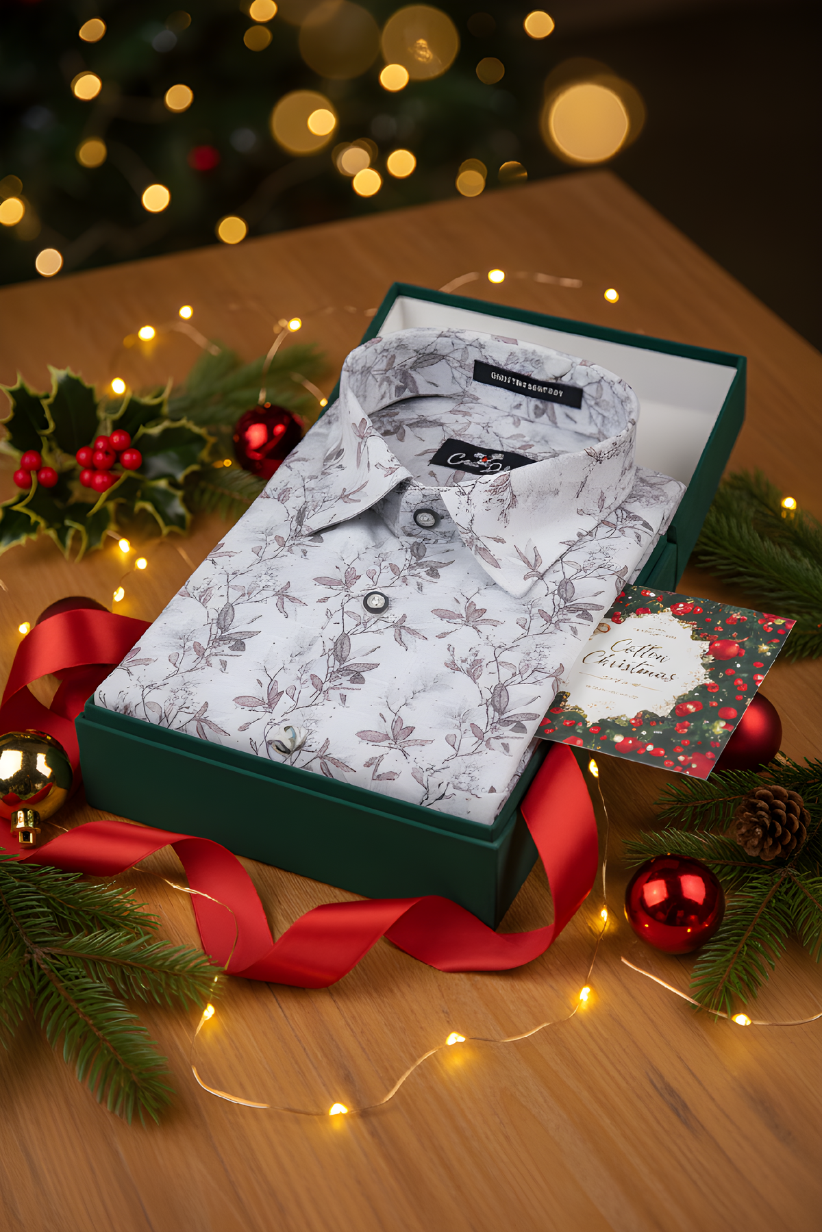 Italian Linen Gray With Brown Flower Print Shirts