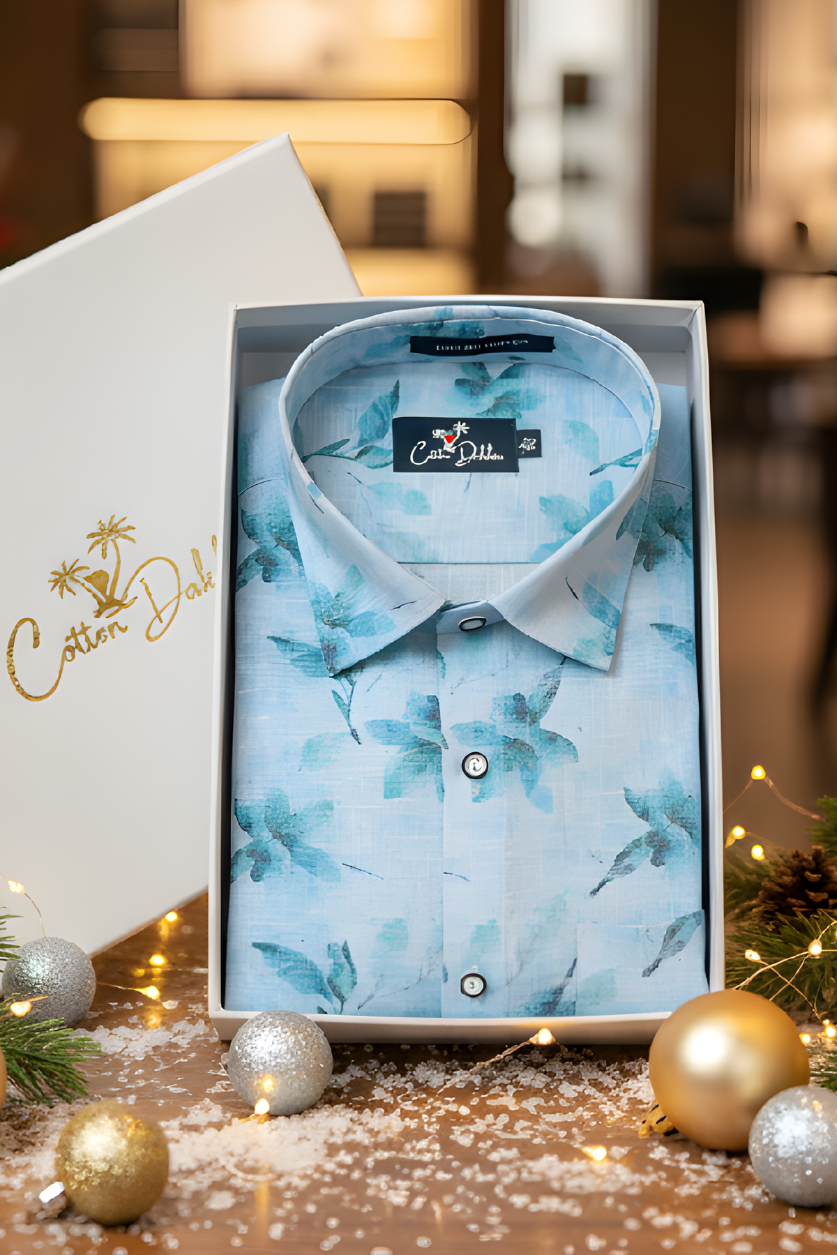 Italian Linen Sky Blue With Dark Blue Print Shirts