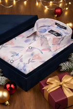 Italian Linen Light Pink With Lavender Print Shirts