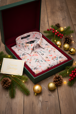 Italian Linen Light Orange With Rama Red Flower Print Shirts
