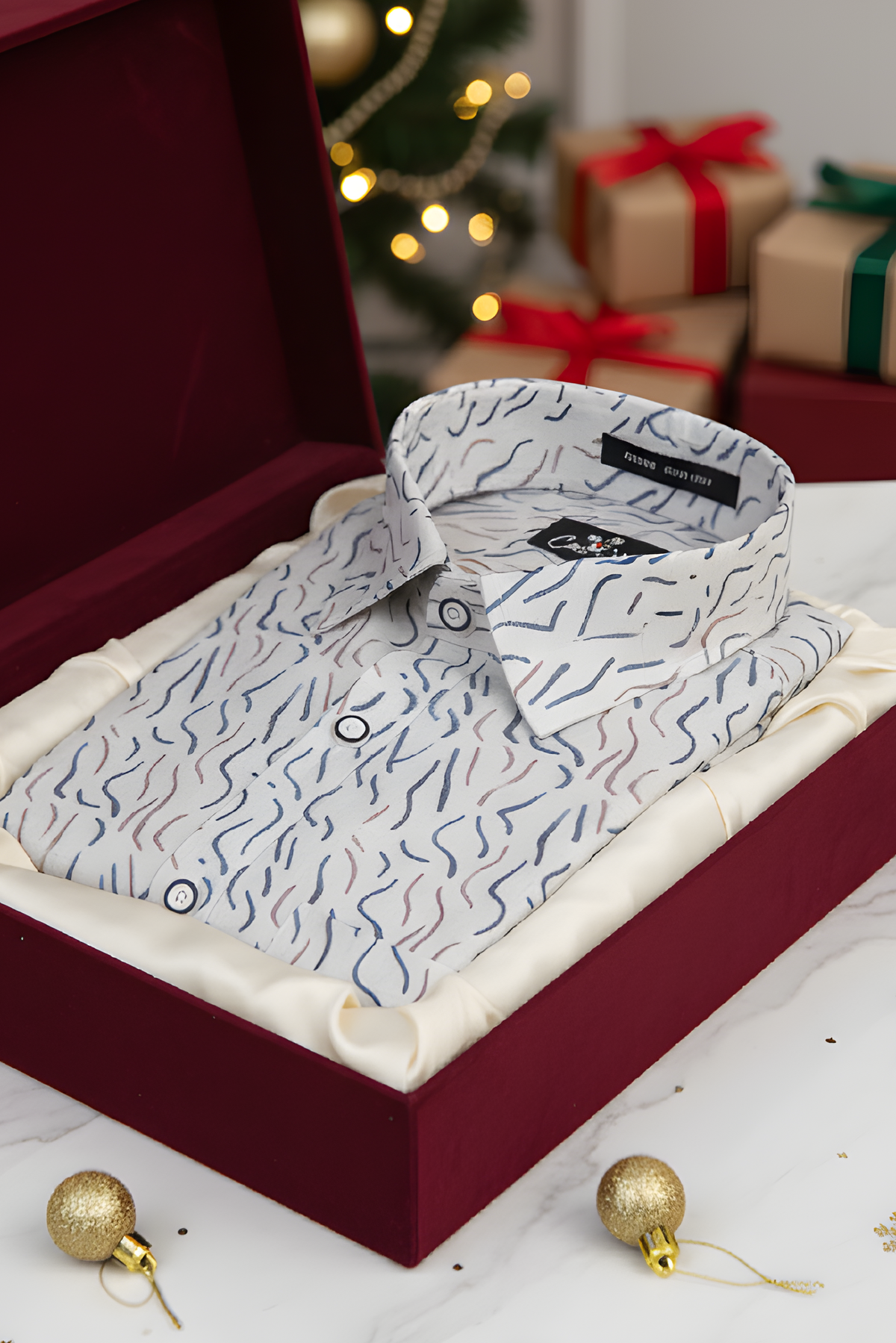 Italian Linen Cream With Brown Grey Sparkle Print Shirts