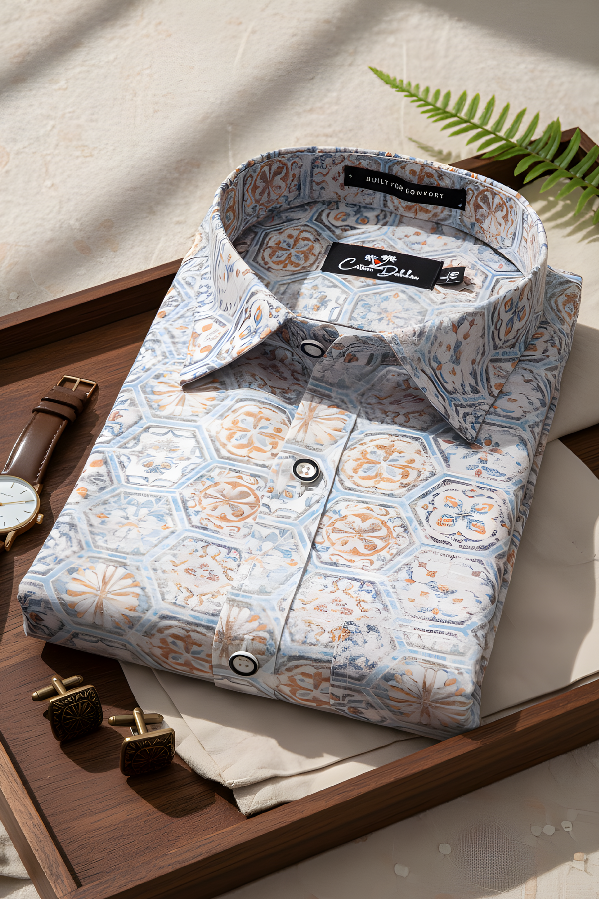 Italian Linen Gray With Hexagon Print Shirts