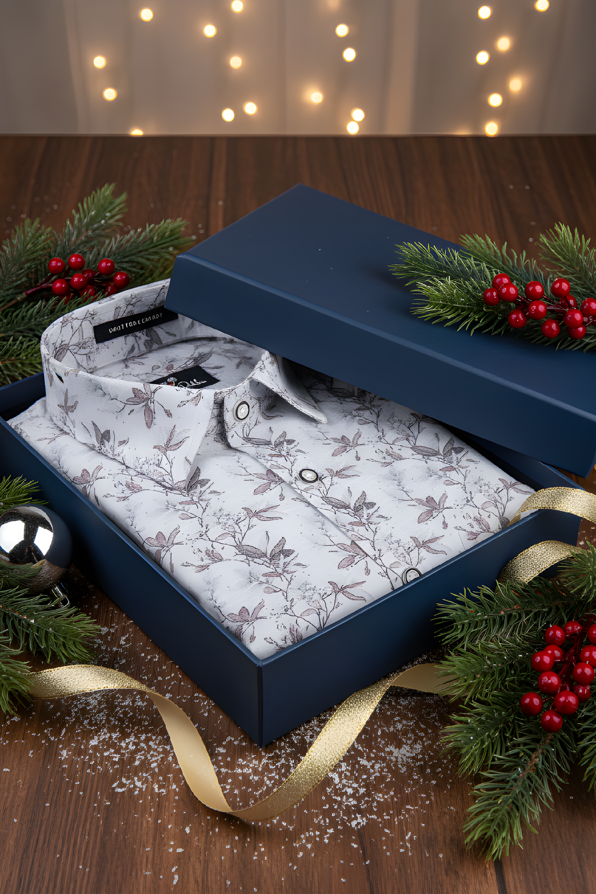 Italian Linen Gray With Brown Flower Print Shirts