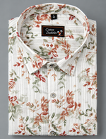 Cotton Printed White with Marrun Leaf Print Shirts for Men