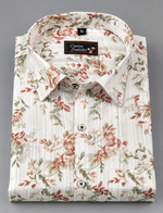 Cotton Printed White with Marrun Leaf Print Shirts for Men