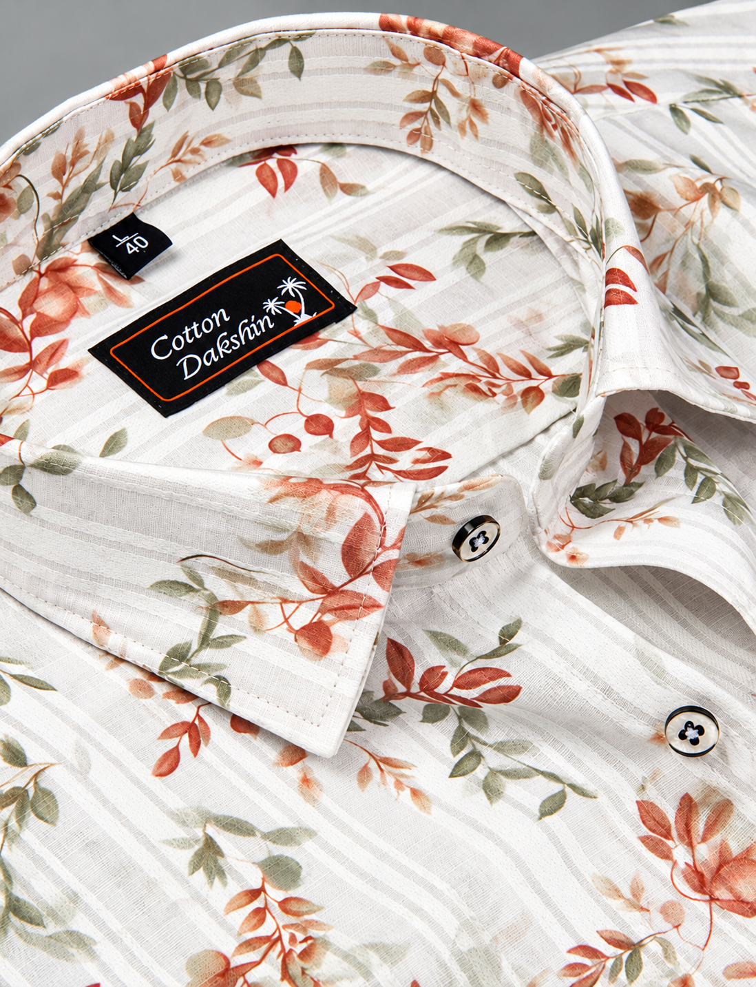Cotton Printed White with Marrun Leaf Print Shirts for Men