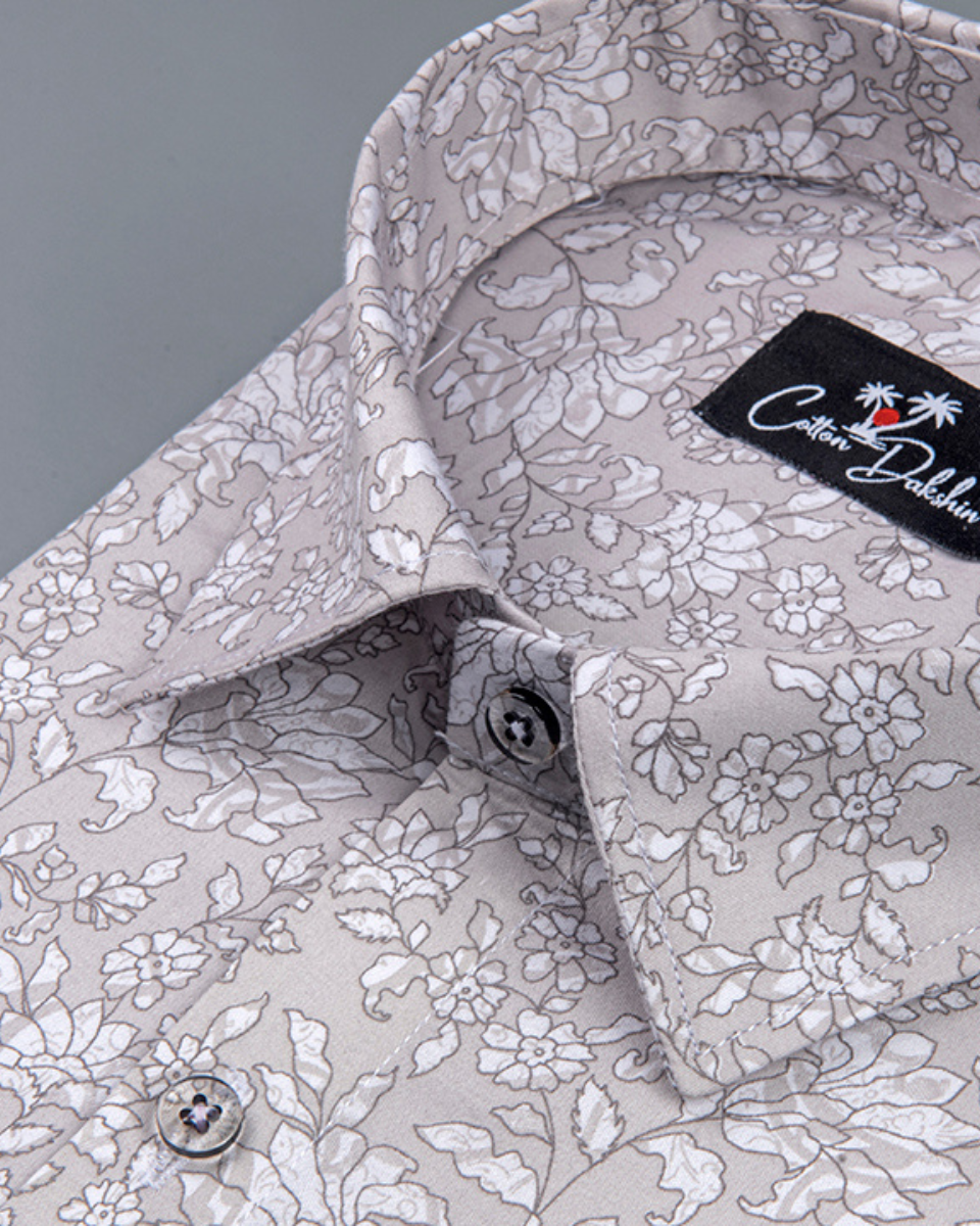 Cotton Pink with White Flower Print Shirts for Men