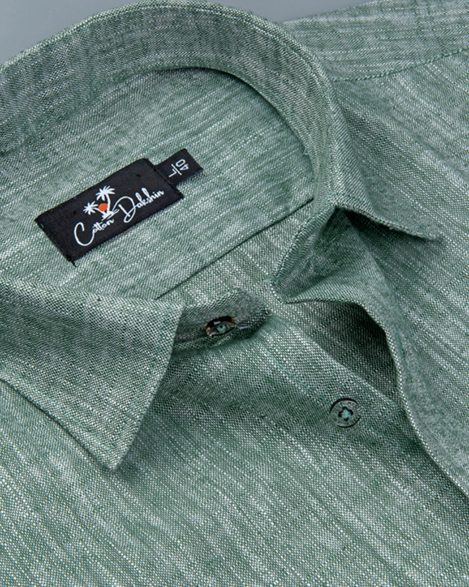 Linen Bottle Green Colour Shirt for Men