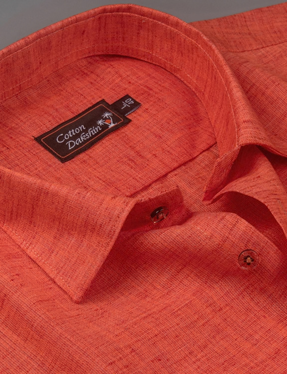 Linen Dark Peach Colour Shirts for Men