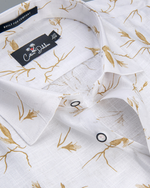 Linen White With Mahendi Structurer Print Shirts