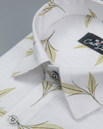 Turkey Linen White with Mahendi Leaf Printed Shirts for Men