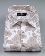 Linen White with Large Marrun flower Print Shirts for Men