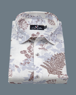 Linen White with Marrun flower Print Shirts for Men