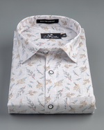 Italian Linen White With Sky Mahendi Print Shirts