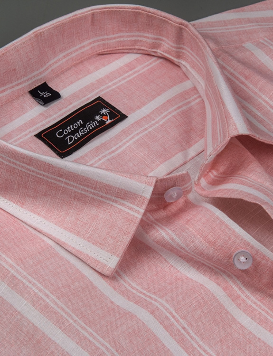Slub Linen Peach with White Lining Shirts for Men