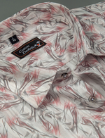 Cotton Printed White with Red Gray Mix Zickzack Print Shirts for Men