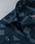 Gloster Linen Navy Blue with White Zari Print Shirts for Men