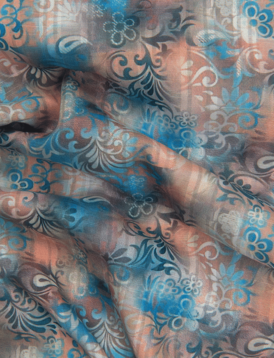 Cotton Printed Blue with Orange Mix Print Shirts for Men