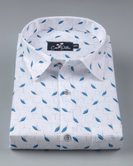 Turkey Linen White with Blue Blend Print Shirts for Men