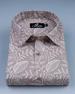 Linen Marrun with White flower Print Shirts for Men