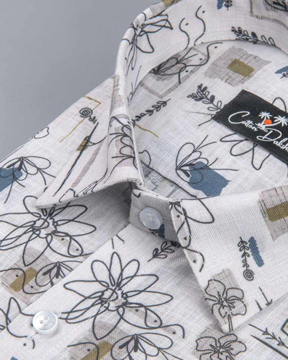 Belgium Linen Mehndi Black Print Shirts for Men
