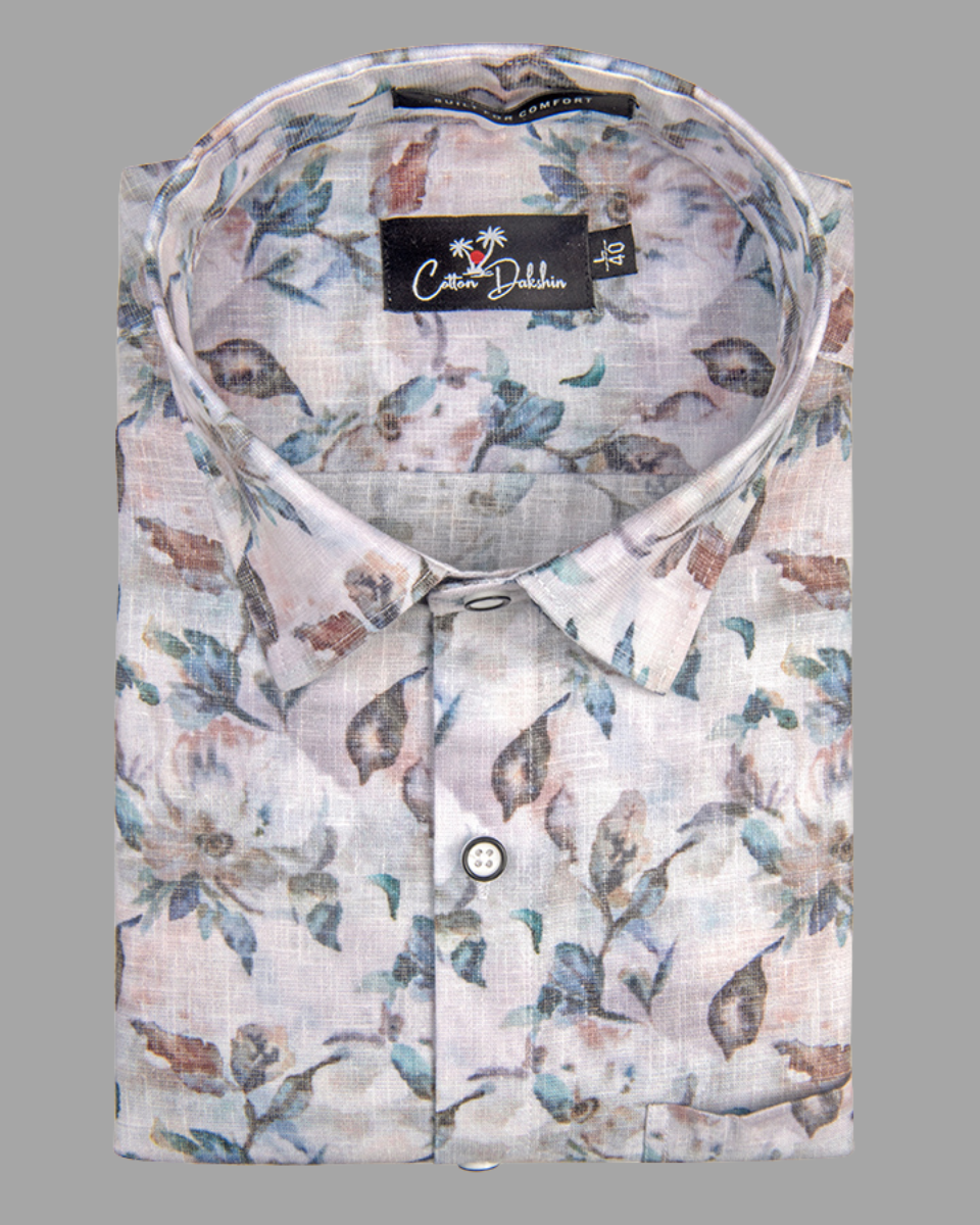 Italian Linen Mix Rama Brown Print Shirts